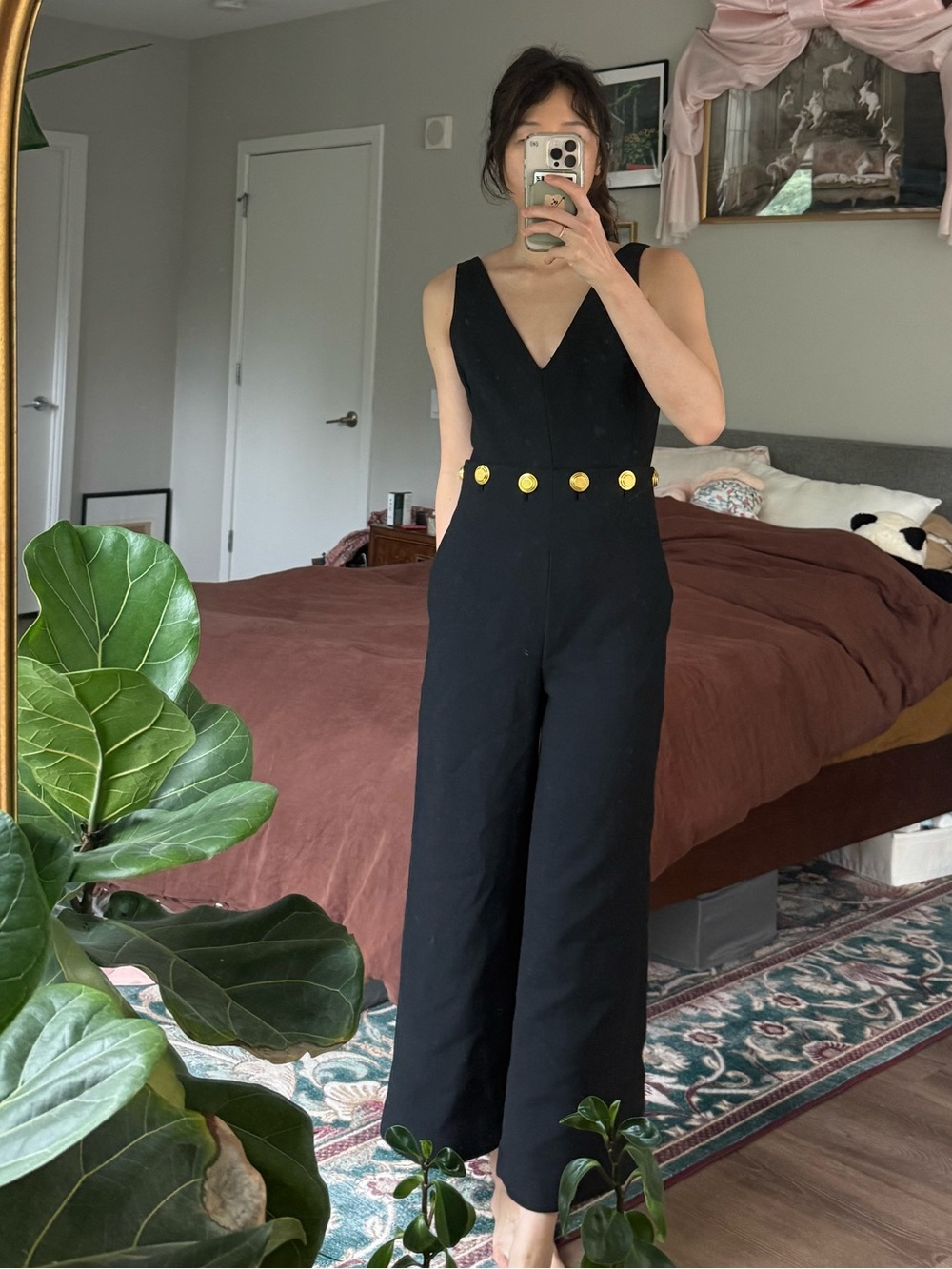 Tory Burch Fremont Wool Blend Black Wide Leg Jumpsuit Size 00
